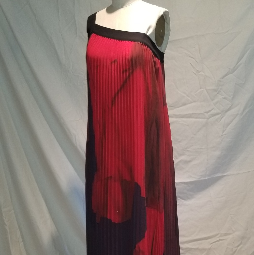 Red Pleated Chiffon Gown
